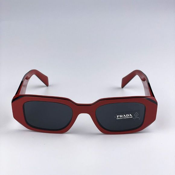 Prada PR17WS 12N5S0 Sunglasses Orange Black Dark Grey Rectangle Unisex - Picture 8 of 12